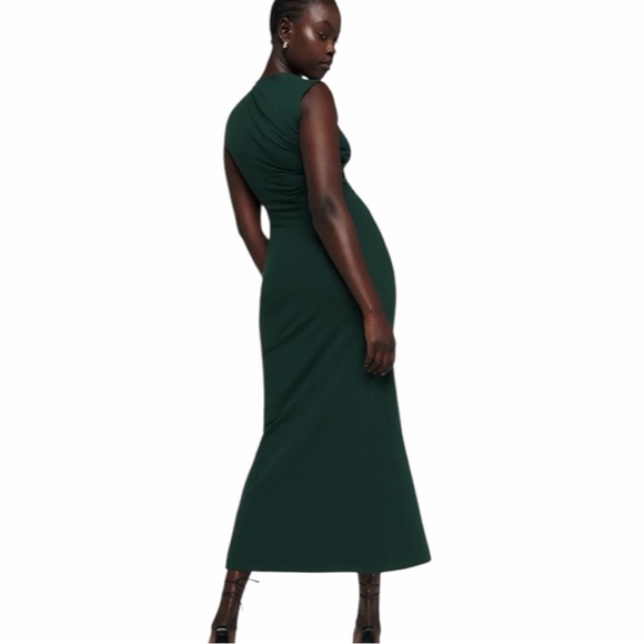 Reformation Amiah Ruched Knit Maxi Dress in Forest Green Size L - Picture 7 of 11